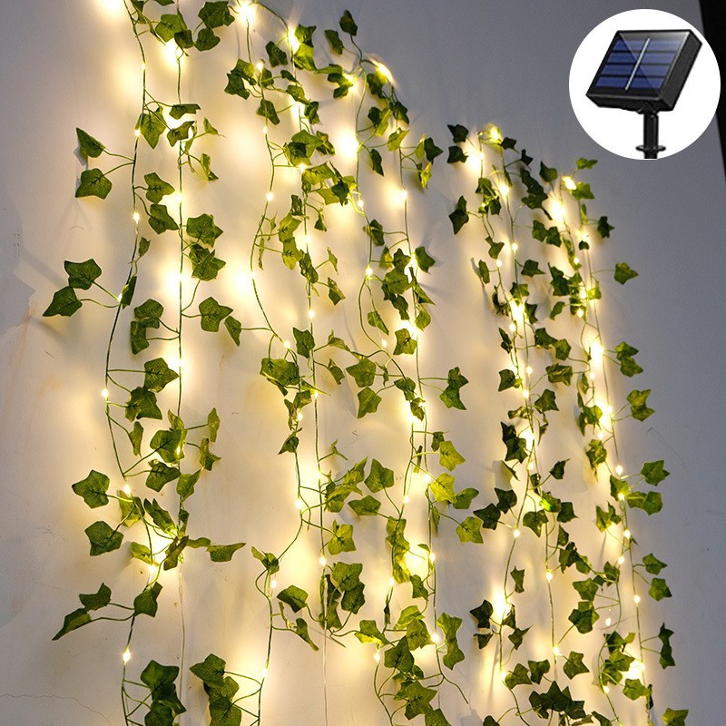 Outdoor Lighting No Wiring - Maple Leaf Green Rattan Copper Wire