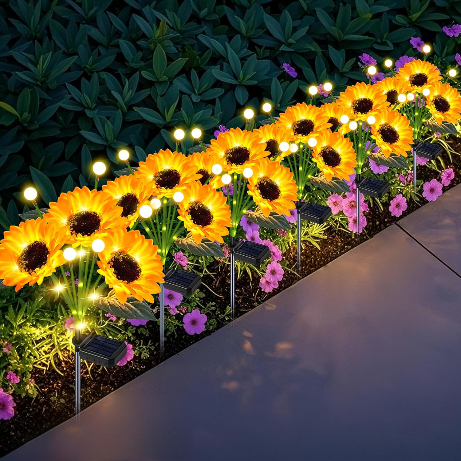 Bollard Light Garden - Solar Sunflower Lights with Luminous Pole