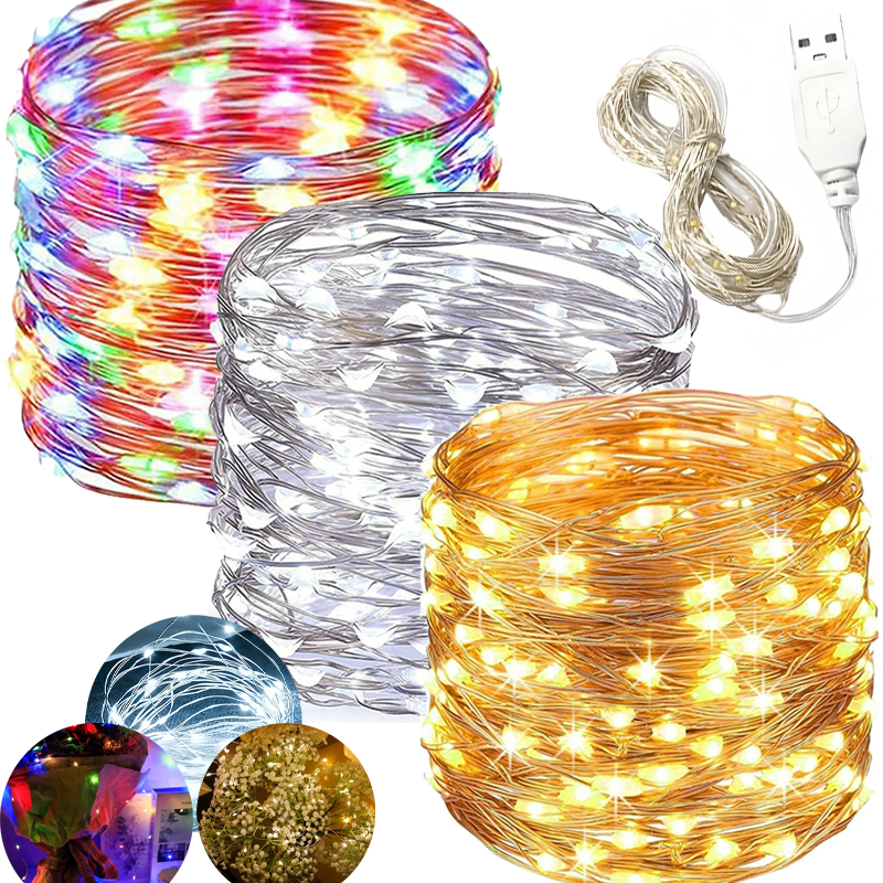 Outdoor Lighting No Wiring - USB LED String Lights Copper Silver