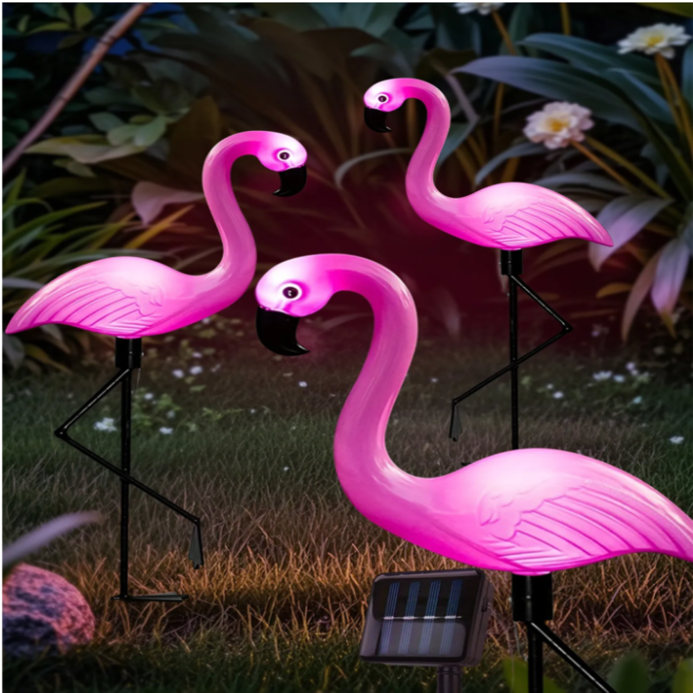 Bollard Light Garden - 3Pcs Solar Powered Flamingo Ground Stake