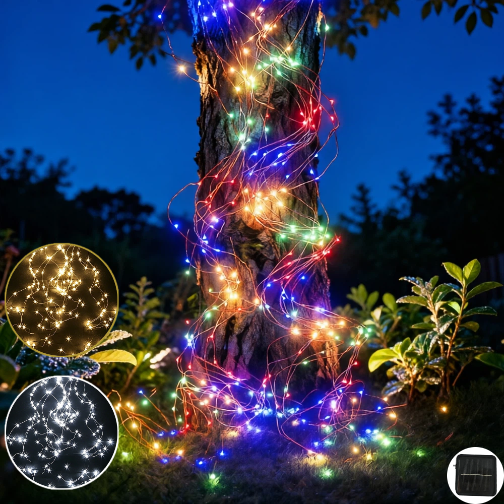 Outdoor Lighting No Wiring - Solar Waterfall Light String 200LEDs 8