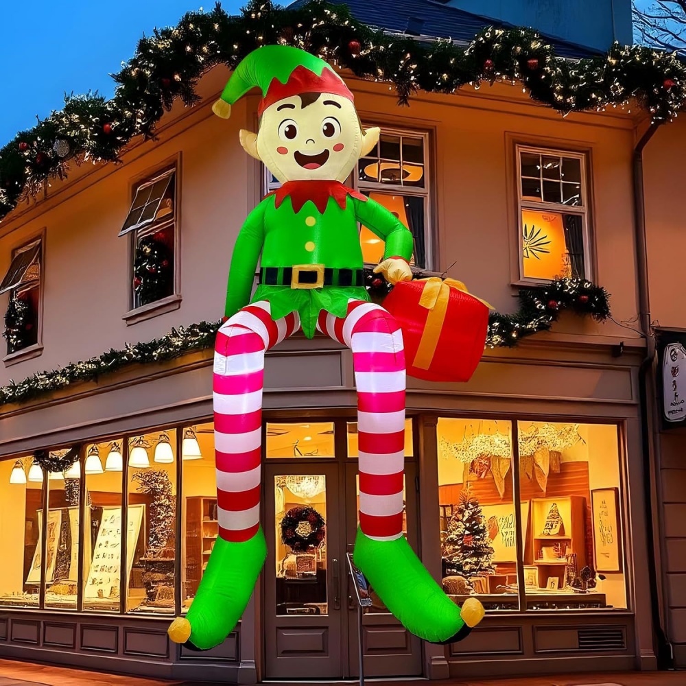 Bollard Light Garden - 8FT Christmas Inflatables Sitting Elf Decoration