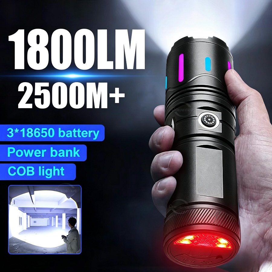 Outdoor Lighting Mains Powered - High Power LED Flashlight 1800lm Rechargeable