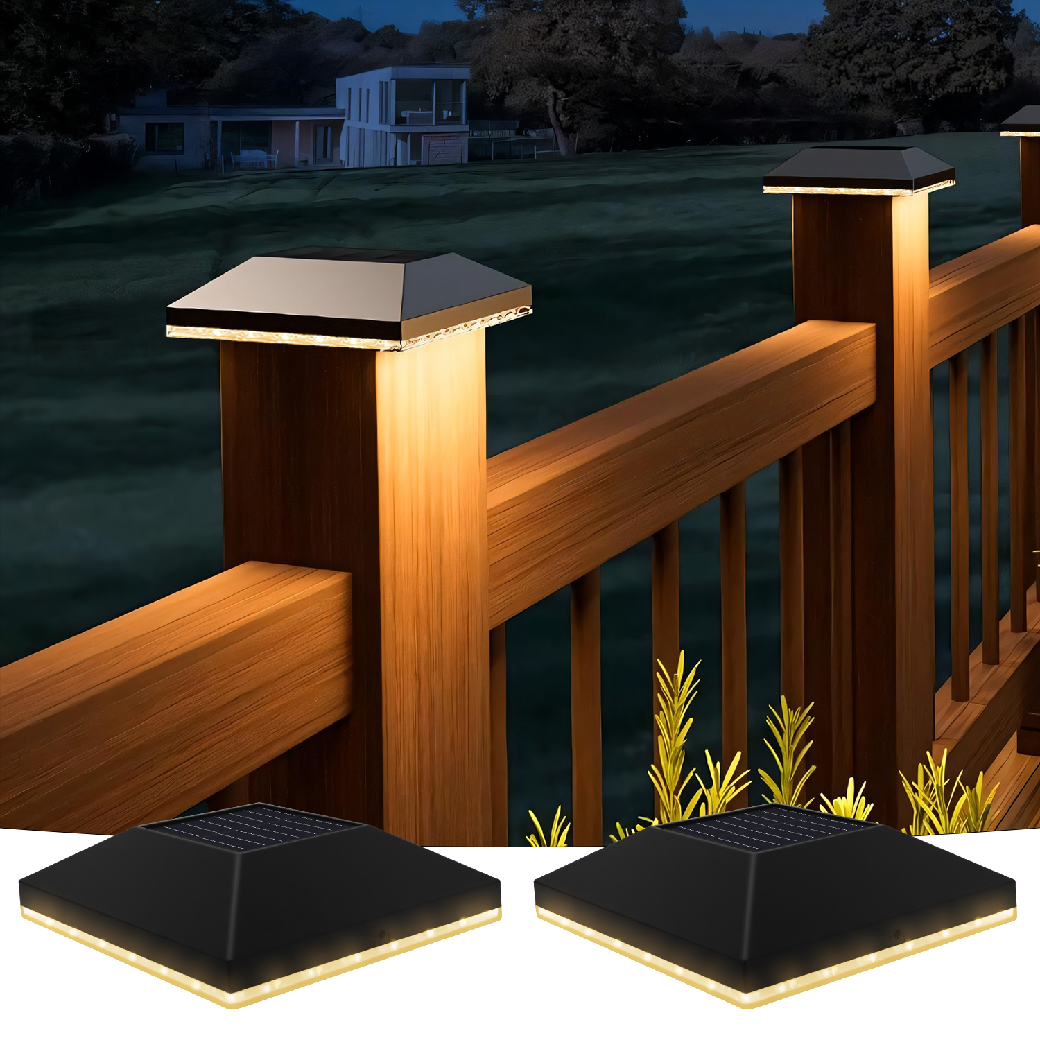 Post Cap Light - 2Pack 24LEDSolar Post Cap Lights 4-Side