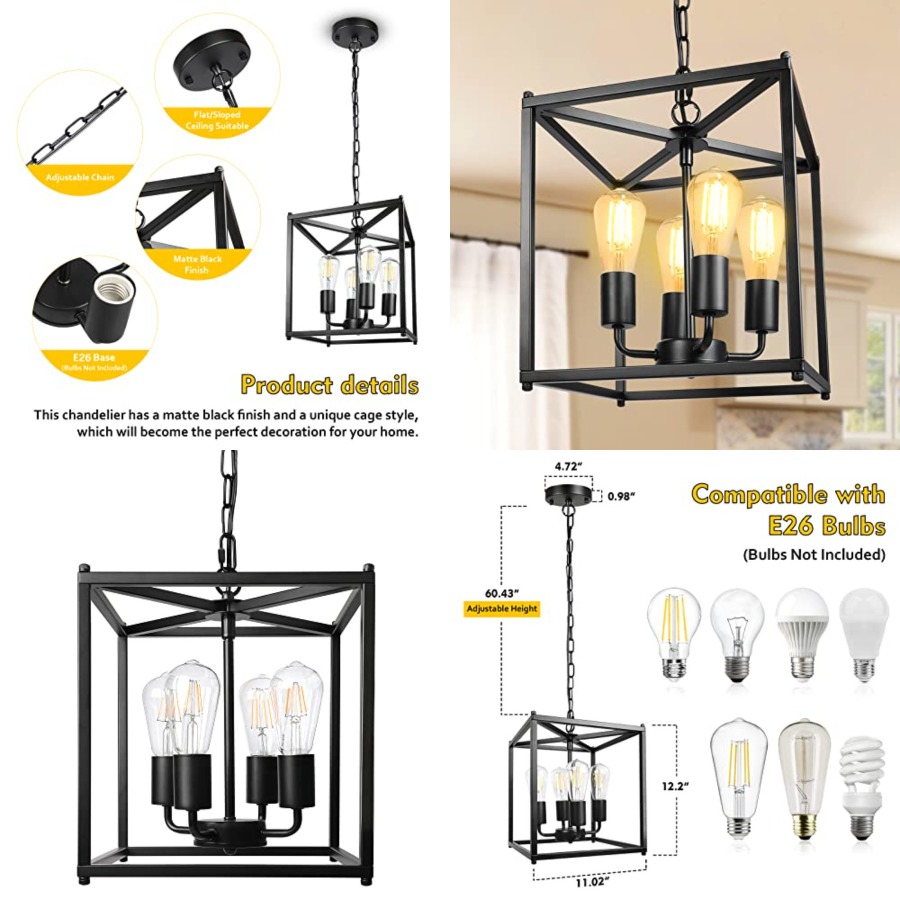 4-Light Black Farmhouse Chande - Solar Lantern Hanging avis et prix