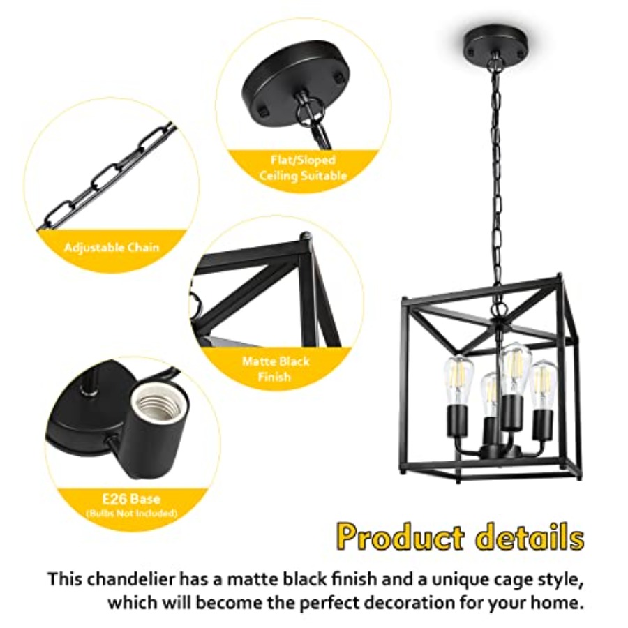 4-Light Black Farmhouse Chande - Solar Lantern Hanging avis et prix