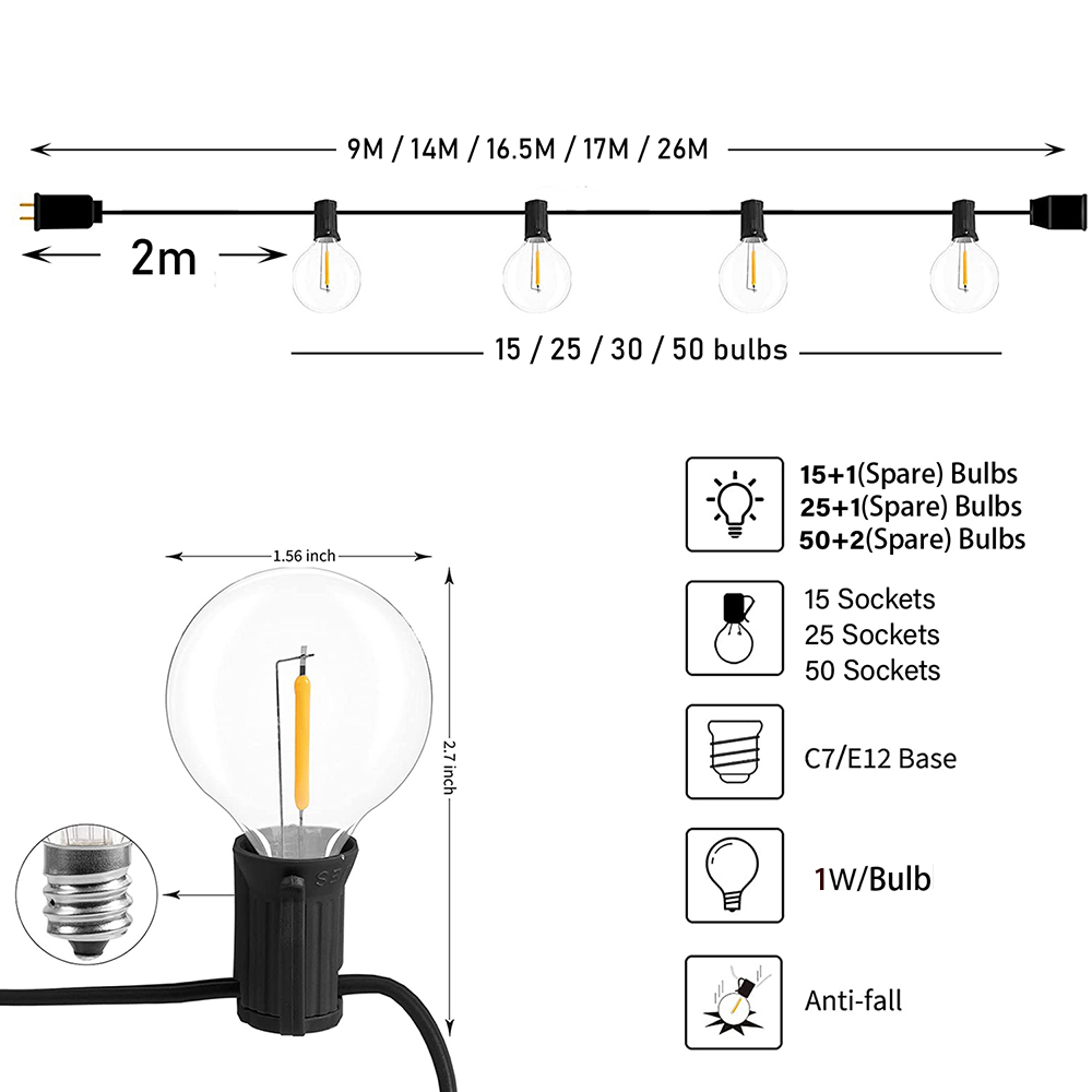 7/26M Festoon LED Globe String - Outdoor Lighting Ideas For Party avis et prix