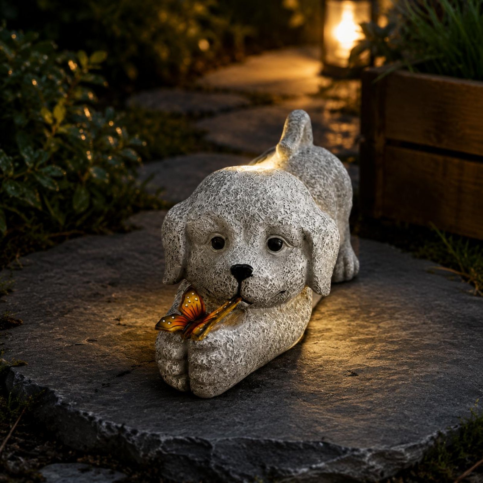 Solar Dog Statue Resin Craft S - Outdoor Lighting No Wiring avis et prix